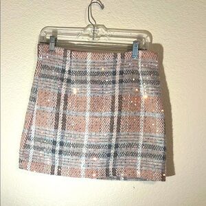 Plaid Sequin Skirt - Pink and Gray